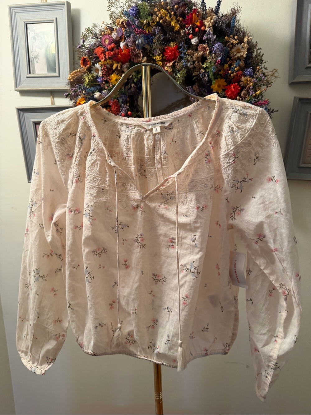 Lucky Brand Light Pink Floral Peasant Blouse